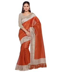 Red Tussar Silk Solid Regular Sarees