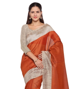 Red Tussar Silk Solid Regular Sarees