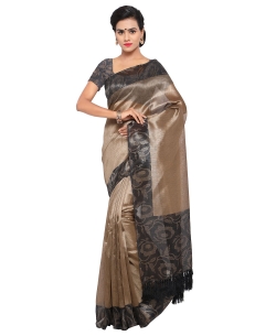 Beige Tussar Silk Floral Printed Regular Sarees
