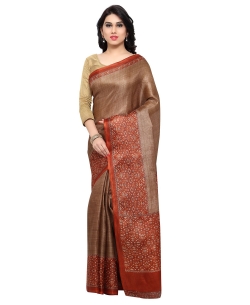 Brown Tussar Silk Kalamkari Printed Border Regular Sarees