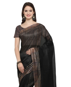 Black Tussar Silk Solid Regular Sarees