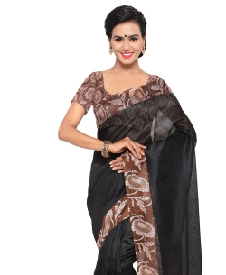 Black Tussar Silk Floral Printed Regular Sarees