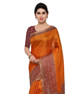 Orange Tussar Silk Kalamkari Printed Border Regular Sarees