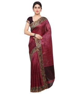 Pink Tussar Silk Printed Border Regular Sarees