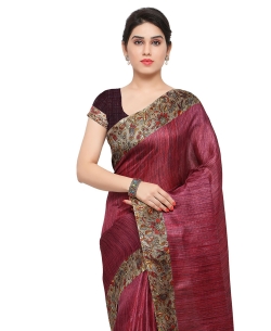 Pink Tussar Silk Printed Border Regular Sarees