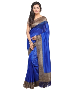 Blue Tussar Silk Solid Regular Sarees