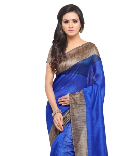 Blue Tussar Silk Solid Regular Sarees