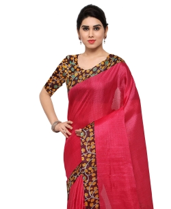 Pink Tussar Silk Leaf Pattern Border Regular Sarees