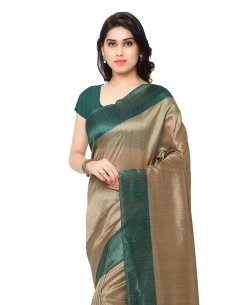 Beige Tussar Silk Stripe Pattern Regular Sarees