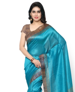 Blue Tussar Silk Solid Regular Sarees