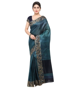 Green Tussar Silk Printed Border Regular Sarees