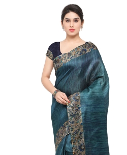 Green Tussar Silk Printed Border Regular Sarees