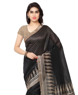 Black Tussar Silk Paisley Printed Regular Sarees
