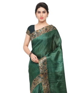 Green Tussar Silk Printed Border Regular Sarees