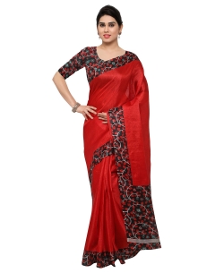 Red Tussar Silk Leaf Pattern Border Regular Sarees