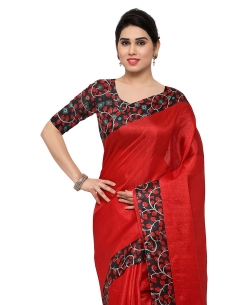 Red Tussar Silk Leaf Pattern Border Regular Sarees