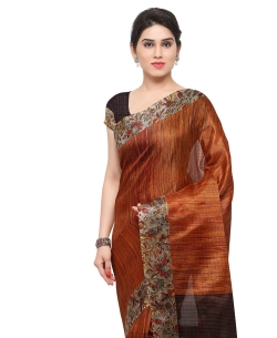 Copper Tussar Silk Printed Border Regular Sarees