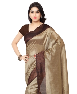 Beige Tussar Silk Stripe Pattern Regular Sarees