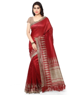 Red Tussar Silk Paisley Printed Regular Sarees