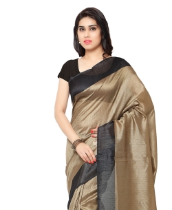 Beige Tussar Silk Stripe Pattern Regular Sarees