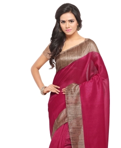 Magenta Tussar Silk Solid Regular Sarees
