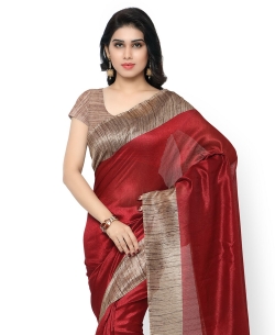 Maroon Tussar Silk Solid Regular Sarees