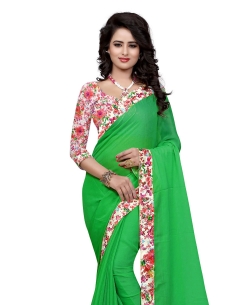 Green Bhagalpuri Silk Floral Printed Border Border Sarees