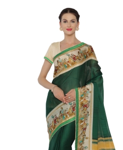 Green Chiffon Matka Printed, Lace Border Border Sarees