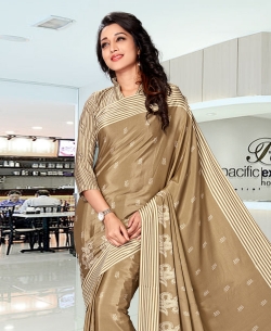 Brown Crepe Silk Digital Printed Regular Sarees