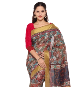 Multi Tussar Silk Patola Printed,Zari Border Regular Sarees