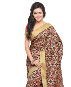 Multi Tussar Silk Patola Printed,Zari Border Regular Sarees