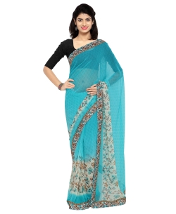 Blue Chiffon Printed, Printed Border Regular Sarees