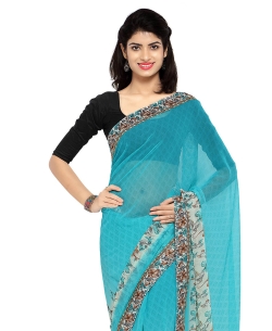 Blue Chiffon Printed, Printed Border Regular Sarees