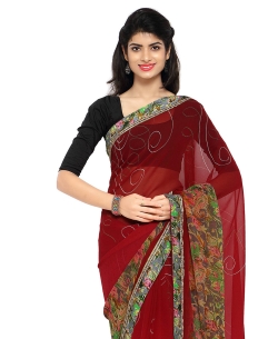 Red Chiffon Printed, Printed Border Regular Sarees