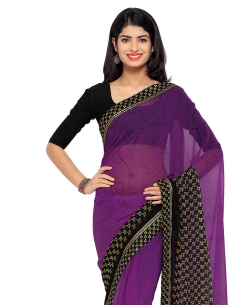 Purple Chiffon Printed, Printed Border Regular Sarees