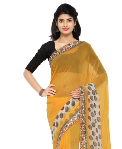 Yellow Chiffon Printed, Printed Border Regular Sarees