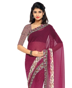 Purple Chiffon Printed, Printed Border Regular Sarees