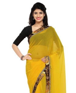 Yellow Chiffon Printed, Printed Border Regular Sarees
