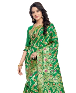 Green Banarasi Silk Jacquard Traditional Sarees