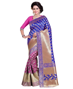 Pink And Blue Banarasi Silk Jacquard Traditional Sarees