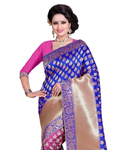 Pink And Blue Banarasi Silk Jacquard Traditional Sarees