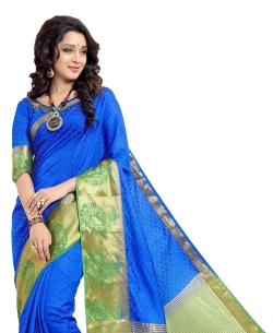 Blue Jacquard Silk Jacquard Traditional Sarees