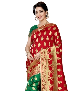 Green And Red Banarasi Silk Jacquard Traditional Sarees