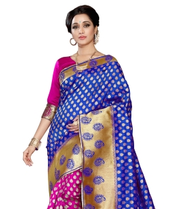 Blue And Magenta Banarasi Silk Jacquard Traditional Sarees
