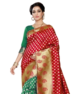 Green And Red Banarasi Silk Jacquard Traditional Sarees