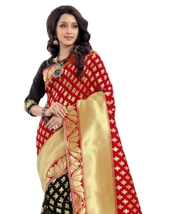Red And Black Banarasi Silk Jacquard Traditional Sarees
