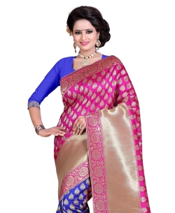 Blue And Pink Banarasi Silk Jacquard Traditional Sarees