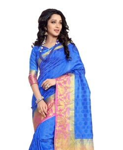 Blue Jacquard Silk Jacquard Traditional Sarees