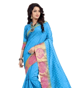 Blue Jacquard Silk Jacquard Traditional Sarees