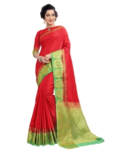Red Jacquard Silk Jacquard Traditional Sarees